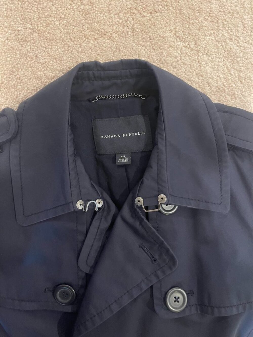 Banana Republic Trench Coat Navy XS. 100% cotton double breasted belted - Picture 3 of 10